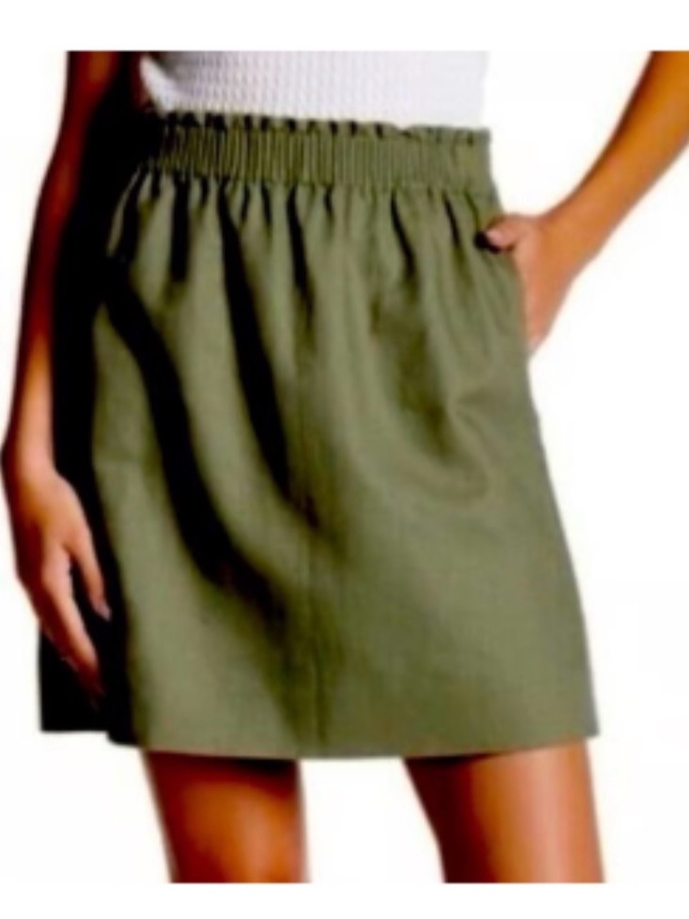 J. Crew Sidewalk Skirt size 12 Olive Green Elastic Waist Pull On